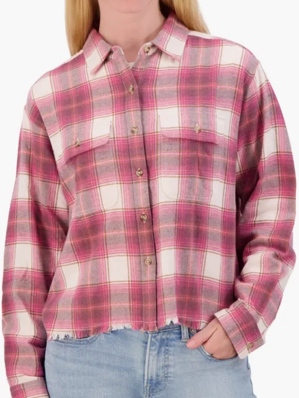 Lucky Brand Pink and White Plaid Button-Down Shirt
